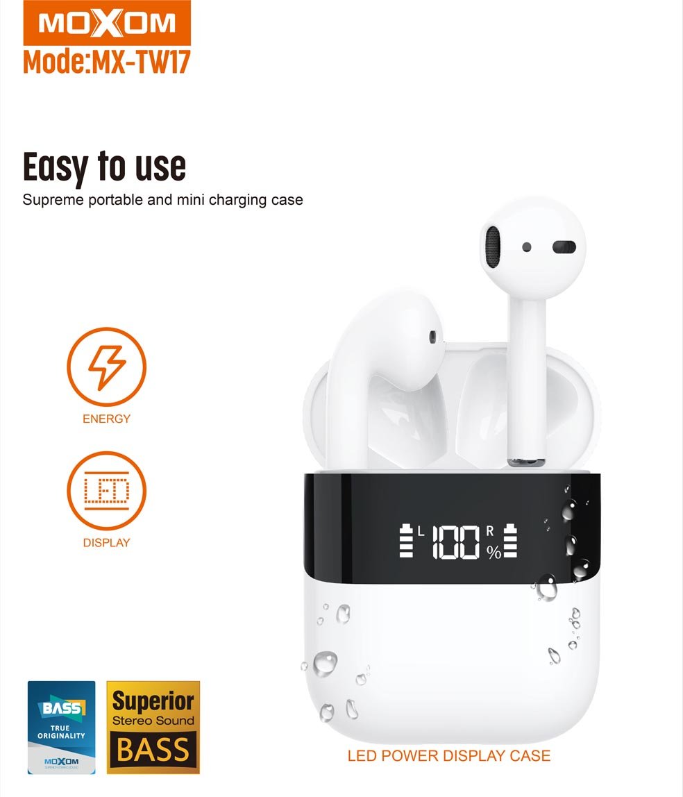 MOXOM MX TW17 LED Power True Wireless Earphone CME Distribution Sdn Bhd